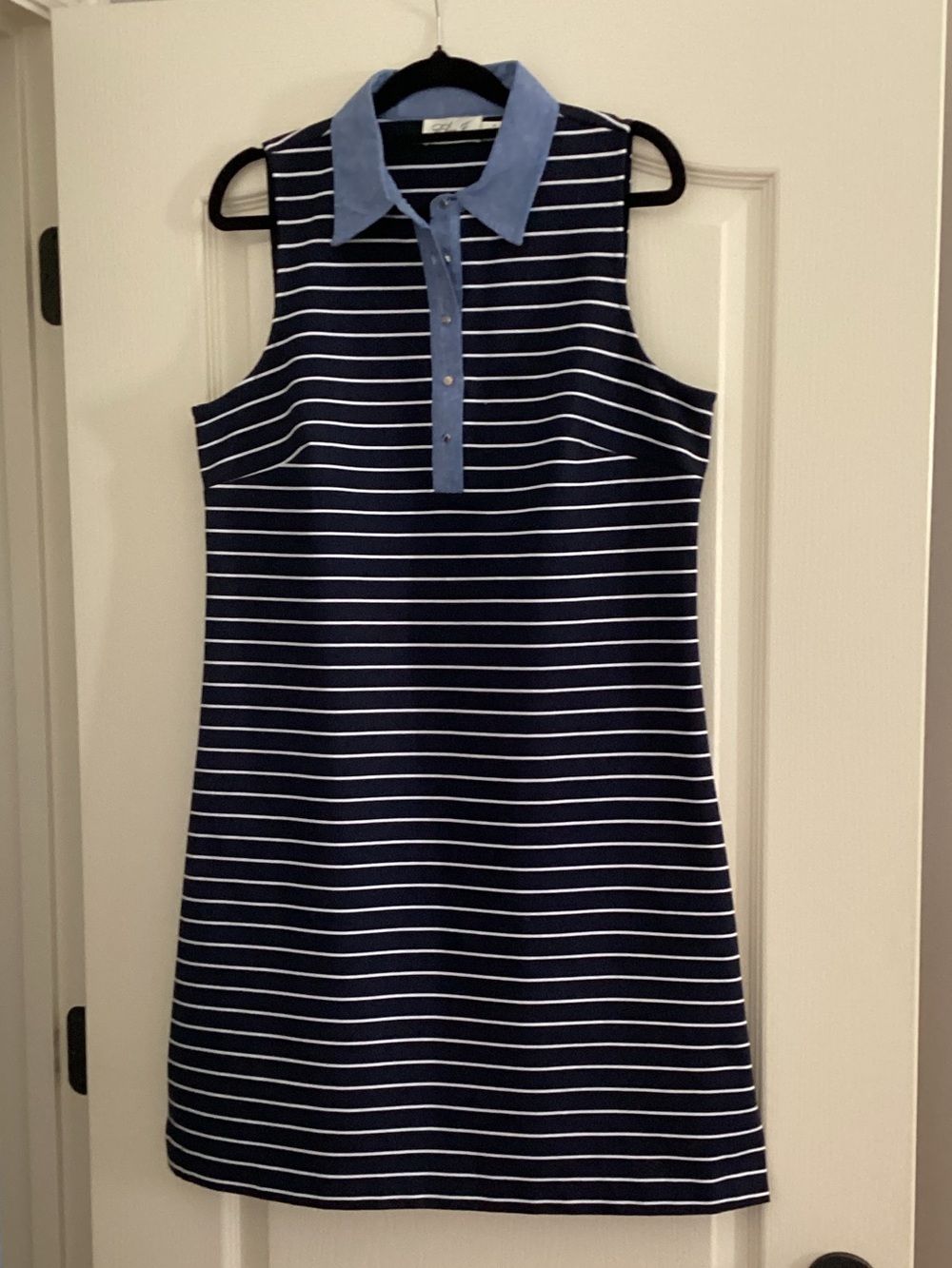Eliza J Navy Stripe Polo Mini with Light Blue Collar - Picture 2 of 6